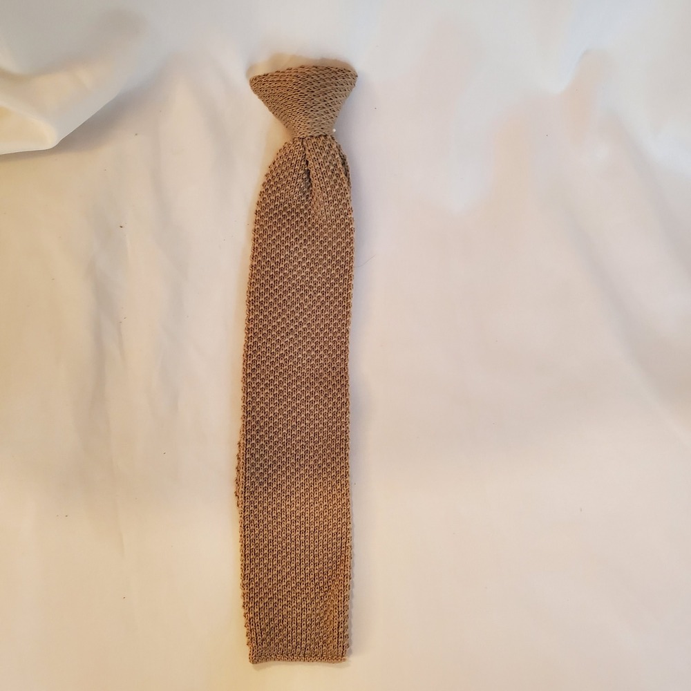 Mark Jason Mens Clip‎ On Knit Tie Tan Durene Cotton Blend Textured vintage
